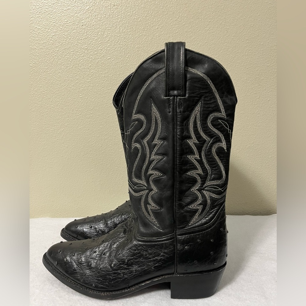 Durango Men's Black Full Quill Ostrich Saddle Almond Toe Exotic Cowboy 10 B